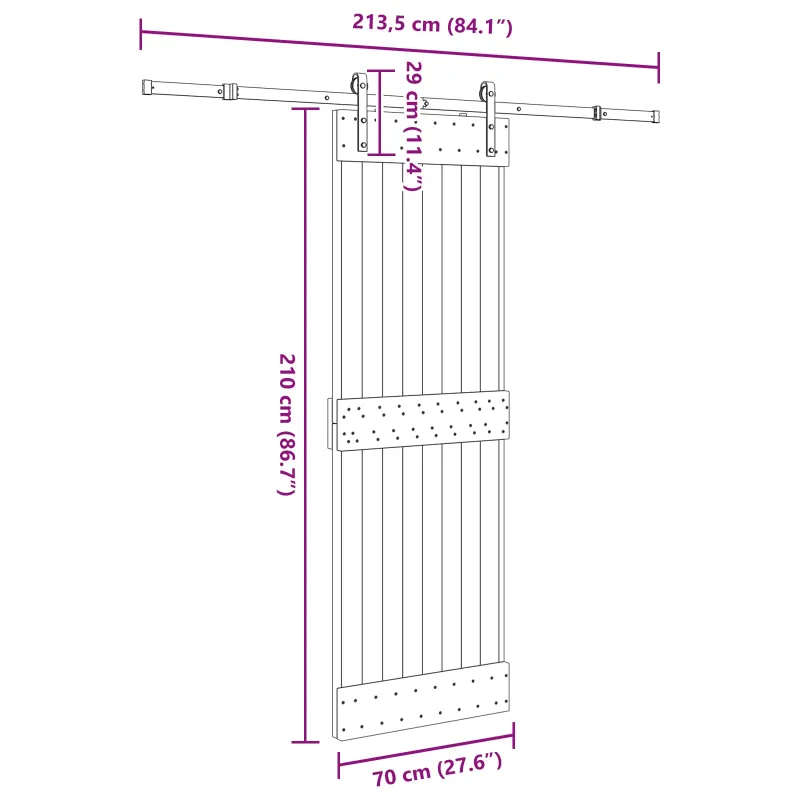 Slankios durys NARVIK Natūrali ir juoda 70 x 210 cm (213,5 cm)