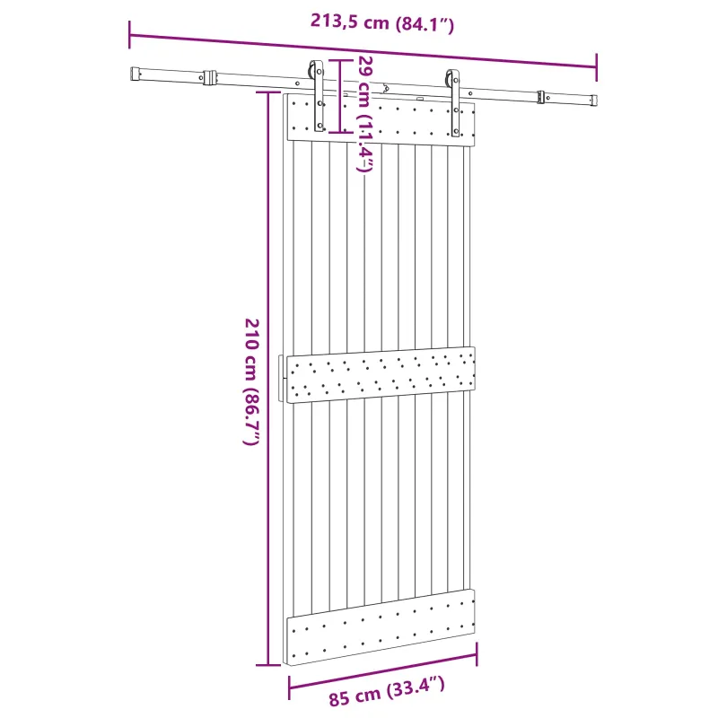Slankios durys NARVIK Natūrali ir juoda 85 x 210 cm (213,5 cm)