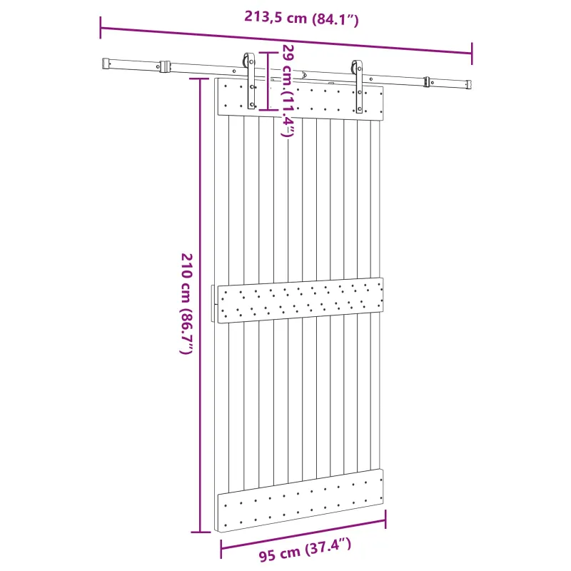 Slankios durys NARVIK Natūrali ir juoda 95 x 210 cm (213,5 cm)