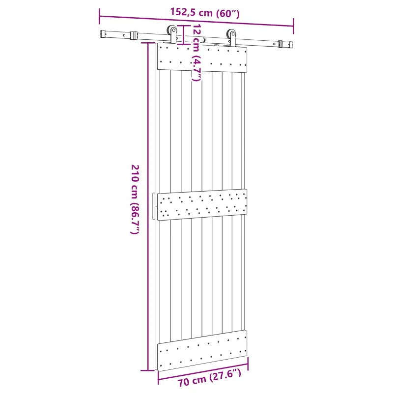 Slankios durys NARVIK Natūrali ir juoda 70 x 210 cm (152,5 cm)