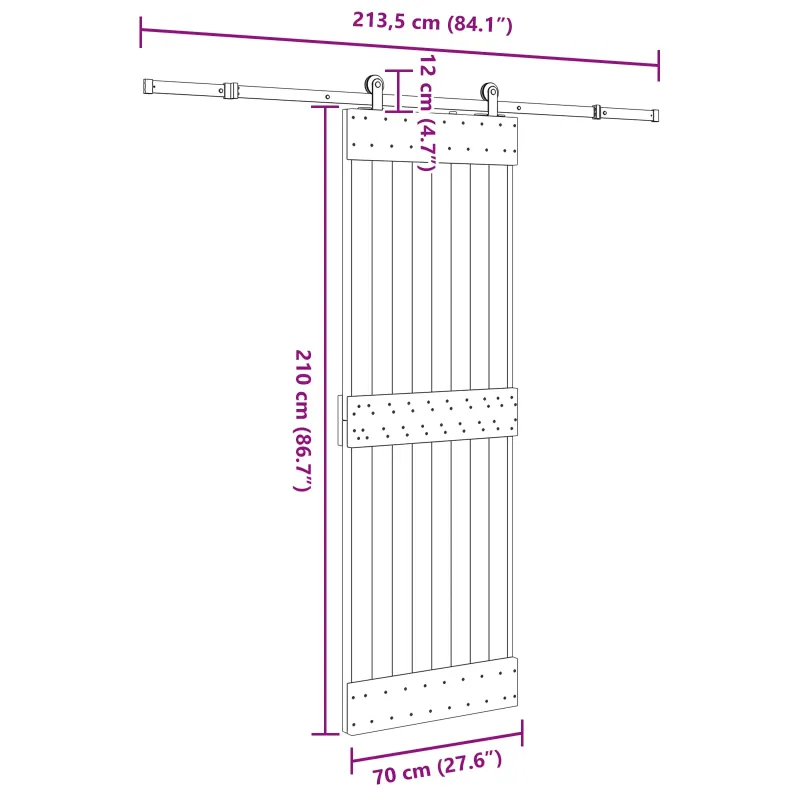 Slankios durys NARVIK Natūrali ir juoda 70 x 210 cm (213,5 cm)
