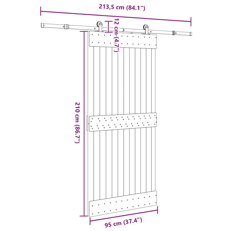 Slankios durys NARVIK Natūrali ir juoda 95 x 210 cm (213,5 cm)