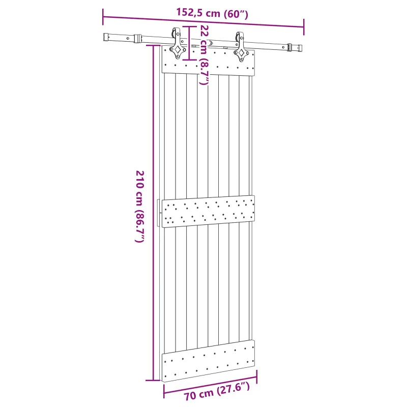 Slankios durys NARVIK Natūrali ir juoda 70 x 210 cm (152,5 cm)