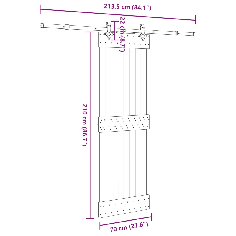 Slankios durys NARVIK Natūrali ir juoda 70 x 210 cm (213,5 cm)