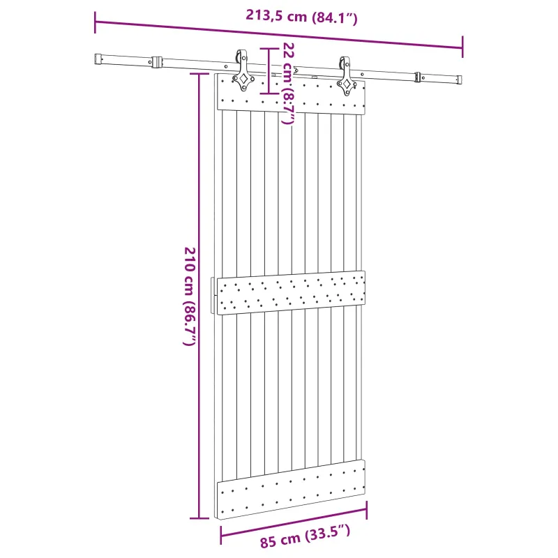 Slankios durys NARVIK Natūrali ir juoda 85 x 210 cm (213,5 cm)