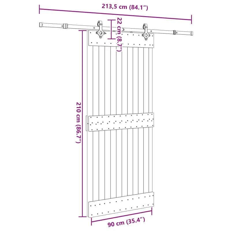Slankios durys NARVIK Natūrali ir juoda 90 x 210 cm (213,5 cm)