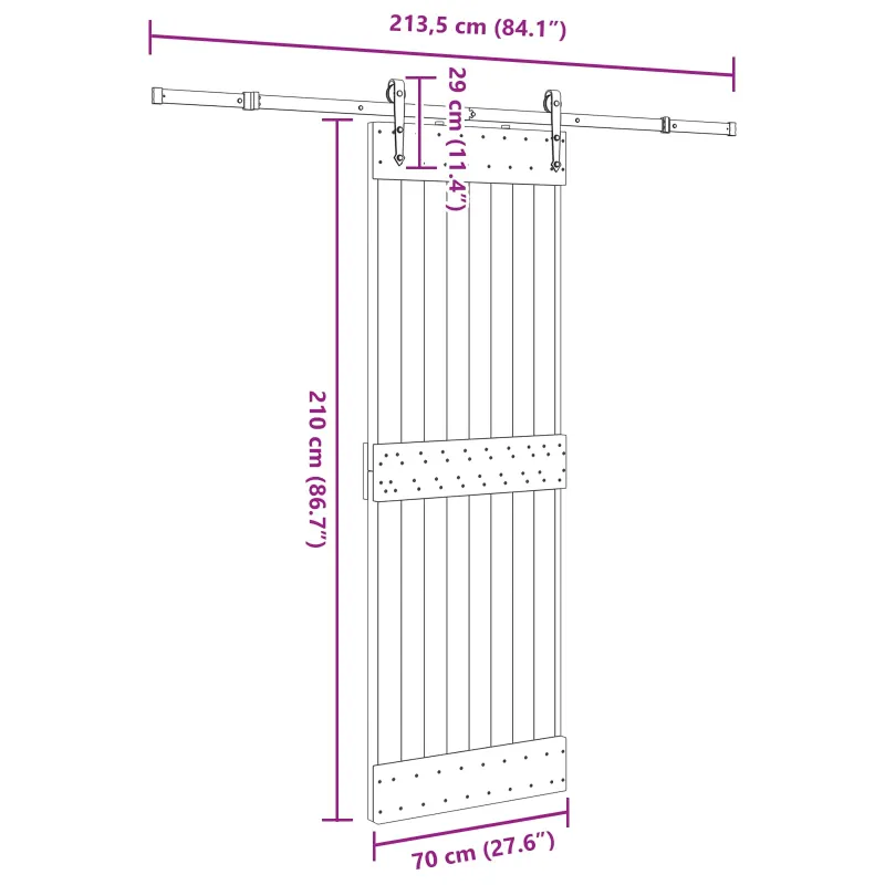 Slankios durys NARVIK Natūrali ir juoda 70 x 210 cm (213,5 cm)