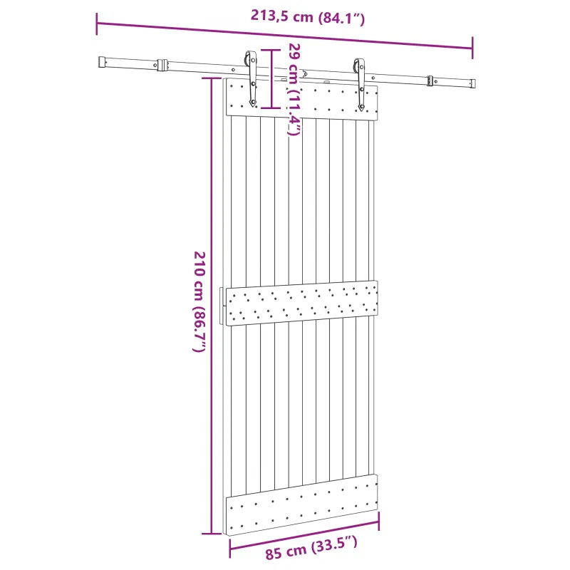 Slankios durys NARVIK Natūrali ir juoda 85 x 210 cm (213,5 cm)