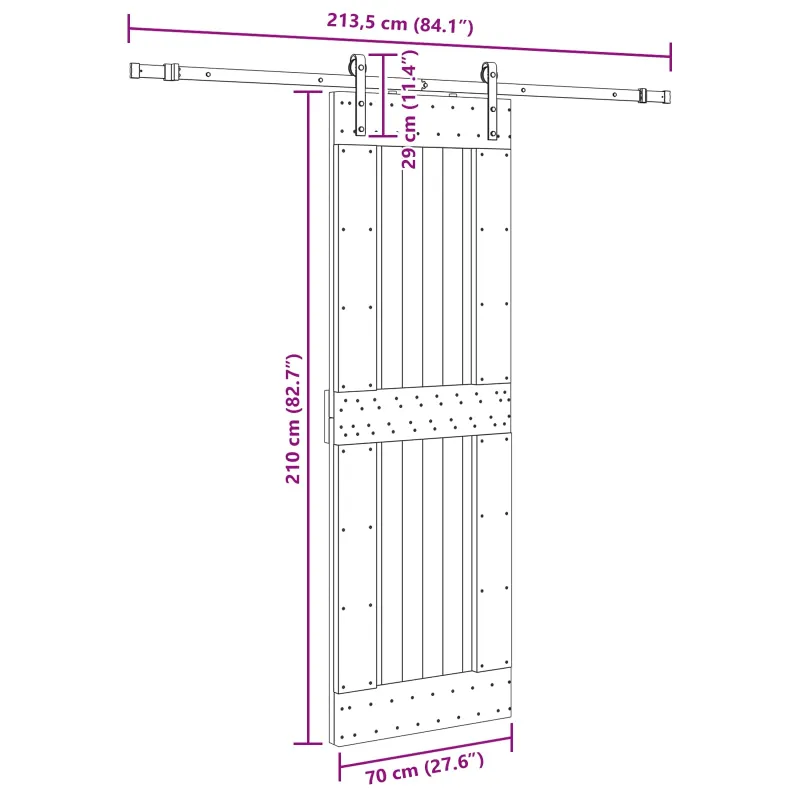 Slankios durys NARVIK Natūrali ir juoda 70 x 210 cm (213,5 cm)