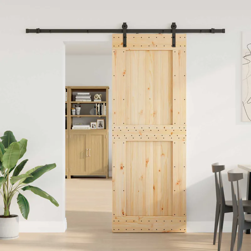 Slankios durys NARVIK Natūrali ir juoda 85 x 210 cm (213,5 cm)