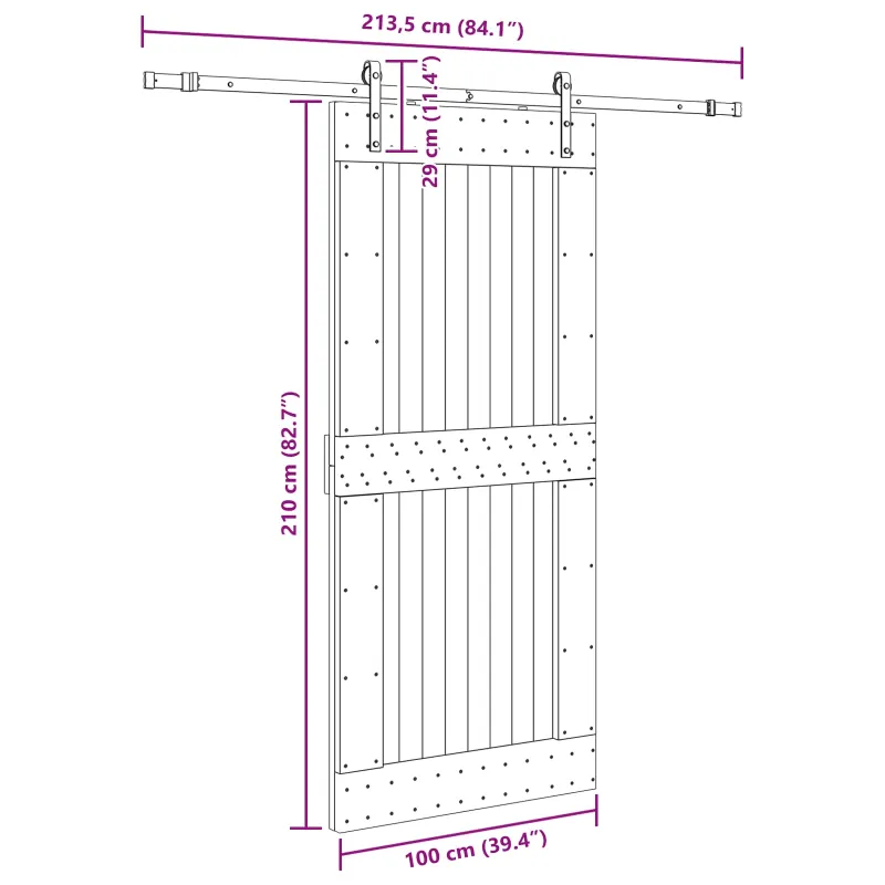 Slankios durys NARVIK Natūrali ir juoda 100 x 210 cm (213,5 cm)