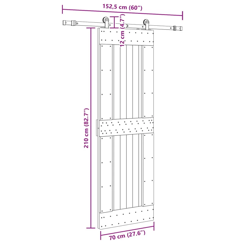 Slankios durys NARVIK Natūrali ir juoda 70 x 210 cm (152,5 cm)