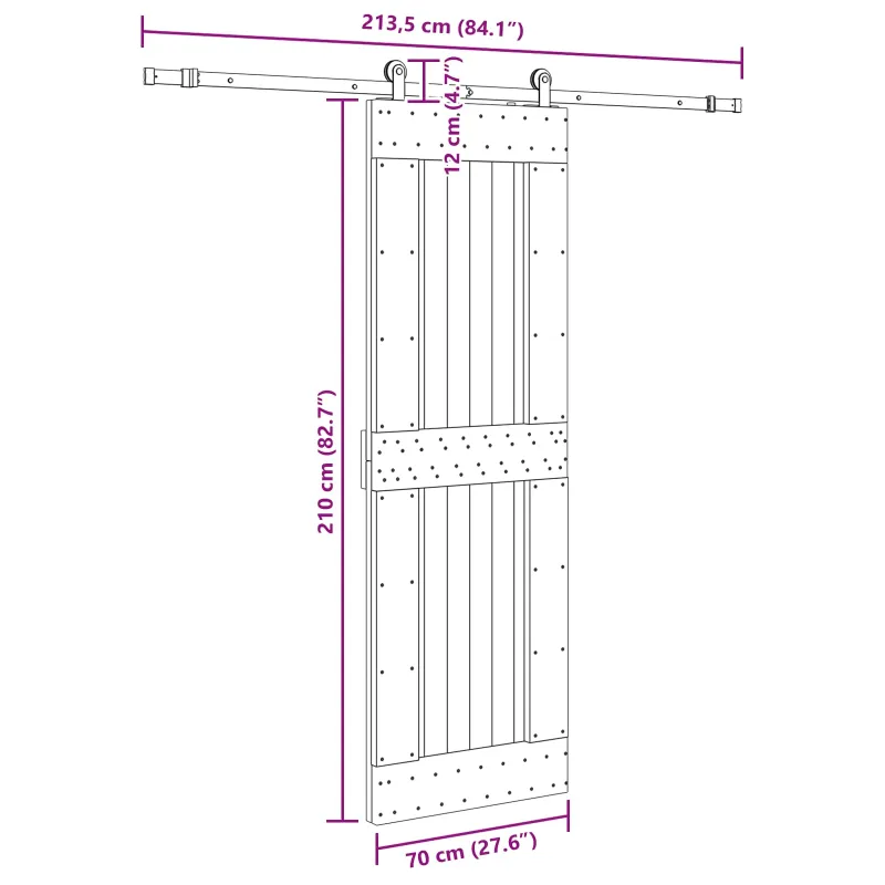 Slankios durys NARVIK Natūrali ir juoda 70 x 210 cm (213,5 cm)