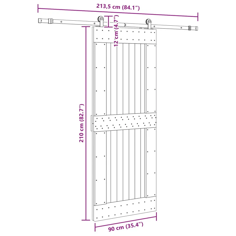 Slankios durys NARVIK Natūrali ir juoda 90 x 210 cm (213,5 cm)