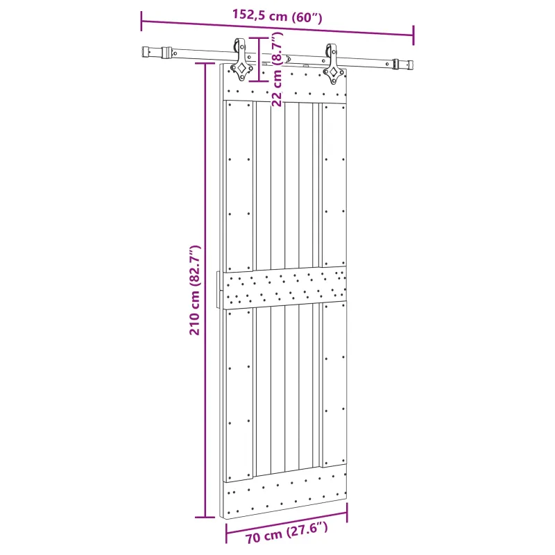 Slankios durys NARVIK Natūrali ir juoda 70 x 210 cm (152,5 cm)
