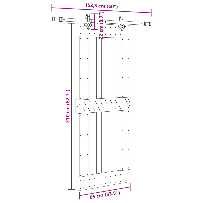 Slankios durys NARVIK Natūrali ir juoda 85 x 210 cm (152,5 cm)