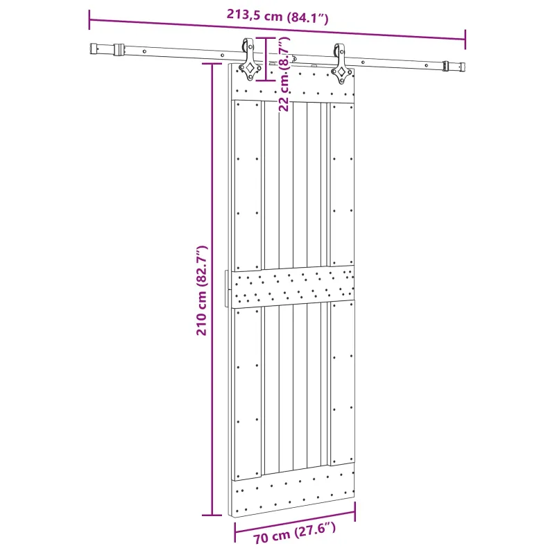 Slankios durys NARVIK Natūrali ir juoda 70 x 210 cm (213,5 cm)