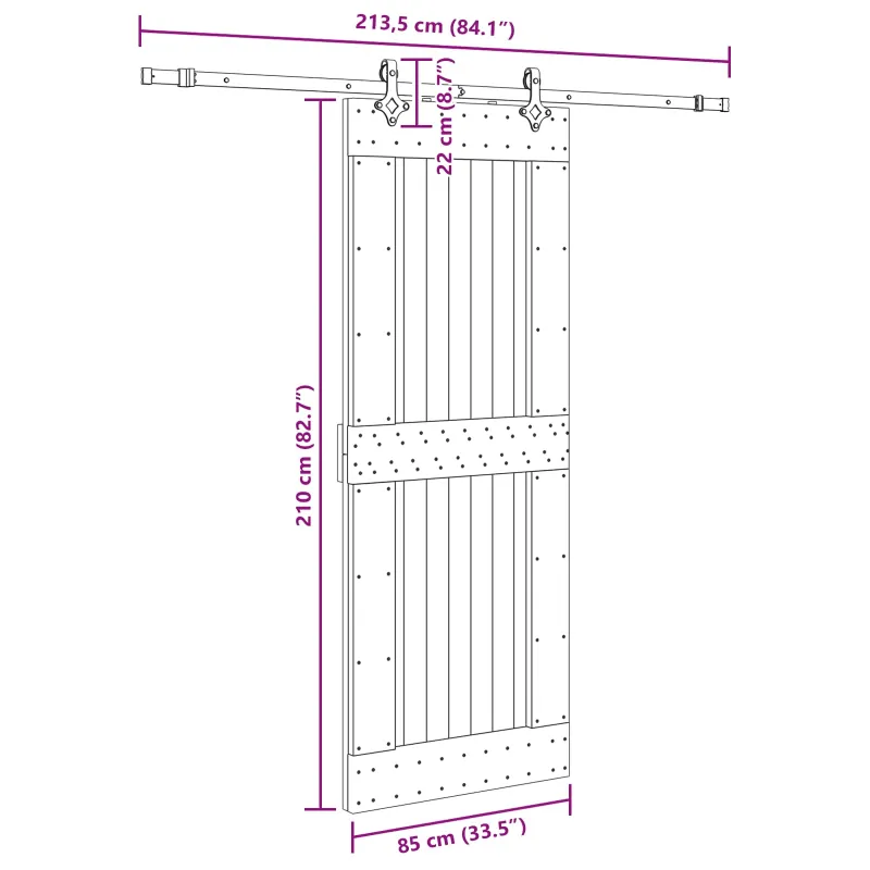 Slankios durys NARVIK Natūrali ir juoda 85 x 210 cm (213,5 cm)