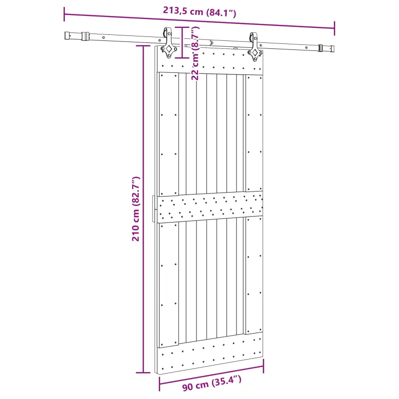 Slankios durys NARVIK Natūrali ir juoda 90 x 210 cm (213,5 cm)