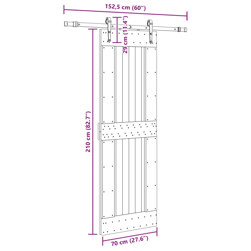 Slankios durys NARVIK Natūrali ir juoda 70 x 210 cm (152,5 cm)