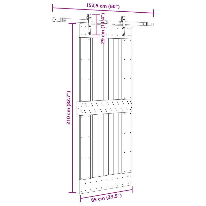 Slankios durys NARVIK Natūrali ir juoda 85 x 210 cm (152,5 cm)