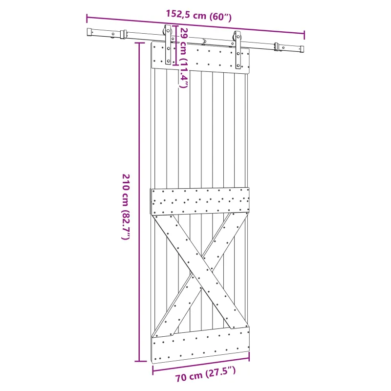 Slankios durys NARVIK Natūrali ir juoda 70 x 210 cm (152,5 cm)