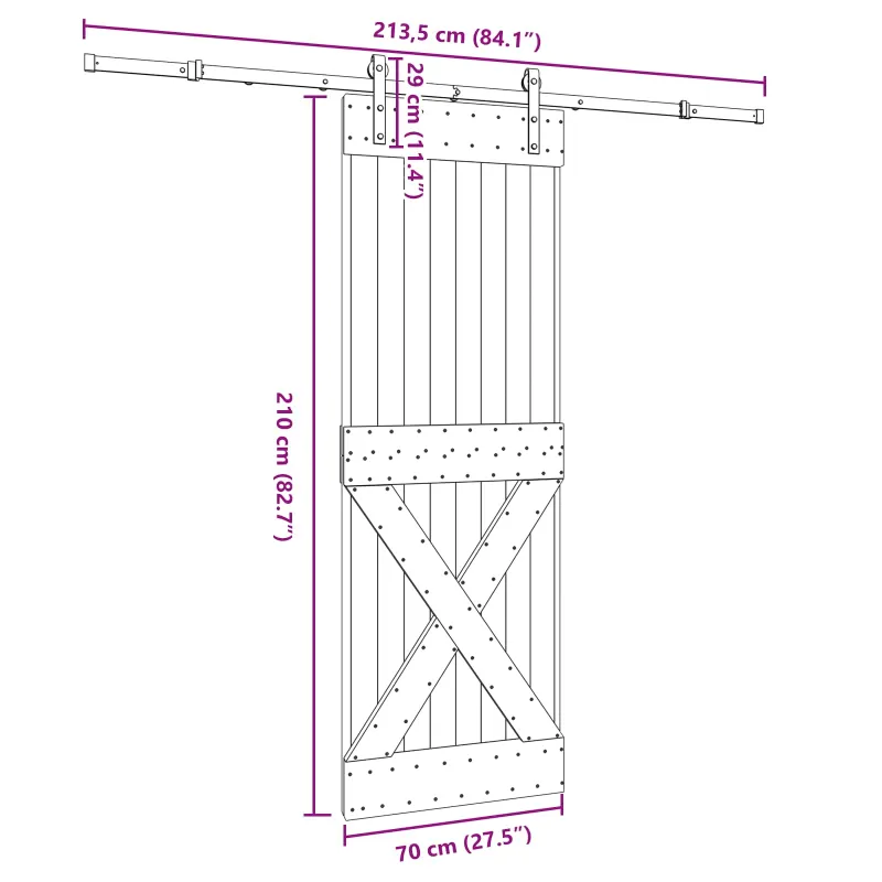 Slankios durys NARVIK Natūrali ir juoda 70 x 210 cm (213,5 cm)