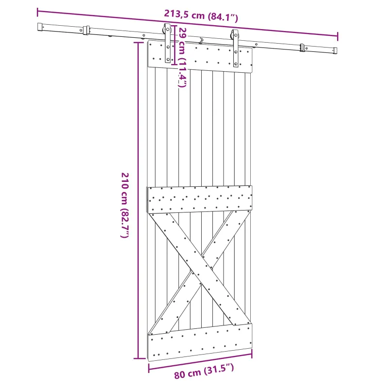 Slankios durys NARVIK Natūrali ir juoda 80 x 210 cm (213,5 cm)