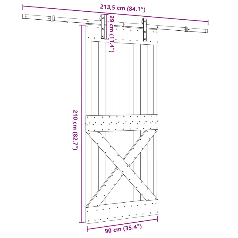 Slankios durys NARVIK Natūrali ir juoda 90 x 210 cm (213,5 cm)