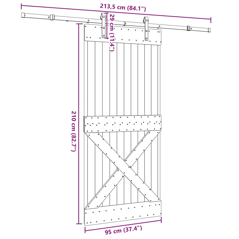 Slankios durys NARVIK Natūrali ir juoda 95 x 210 cm (213,5 cm)