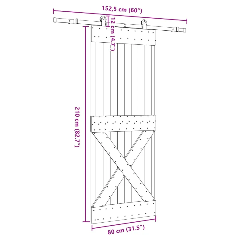 Slankios durys NARVIK Natūrali ir juoda 80 x 210 cm (152,5 cm)