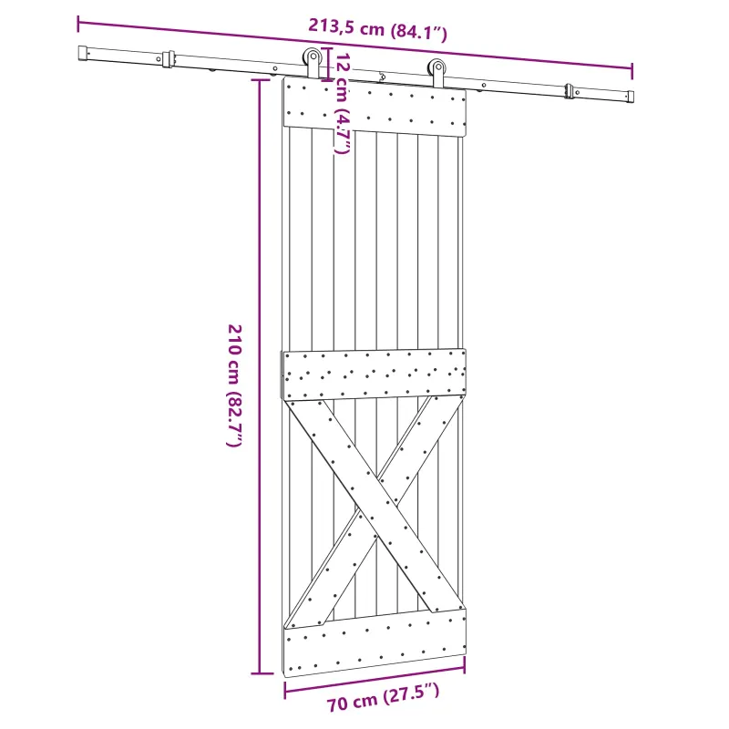 Slankios durys NARVIK Natūrali ir juoda 70 x 210 cm (213,5 cm)
