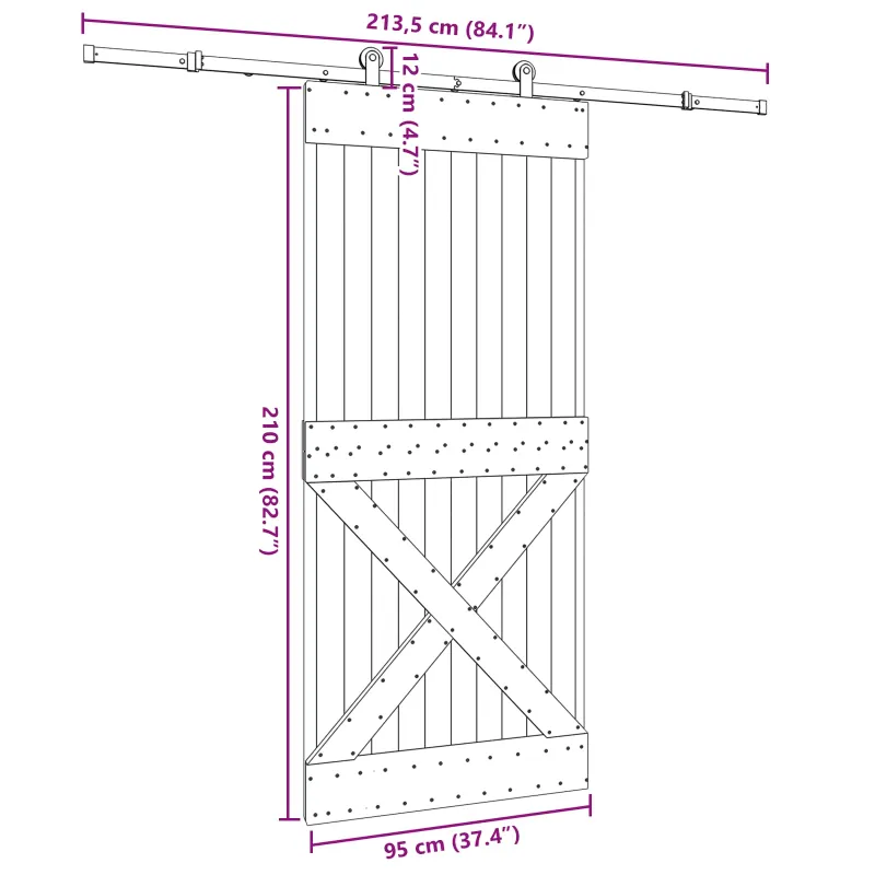 Slankios durys NARVIK Natūrali ir juoda 95 x 210 cm (213,5 cm)