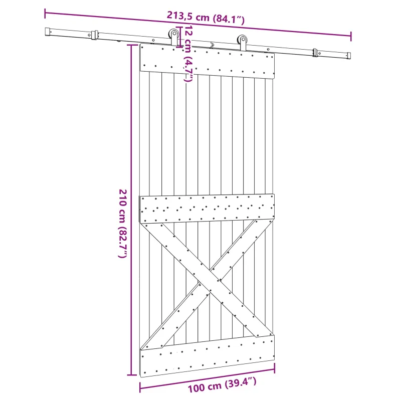 Slankios durys NARVIK Natūrali ir juoda 100 x 210 cm (213,5 cm)