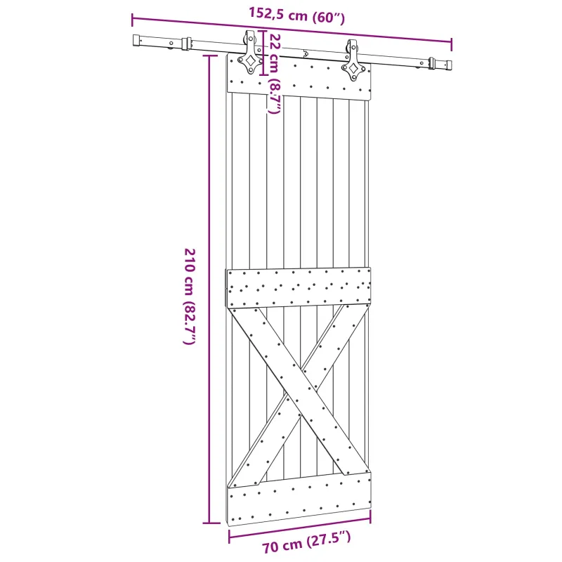 Slankios durys NARVIK Natūrali ir juoda 70 x 210 cm (152,5 cm)