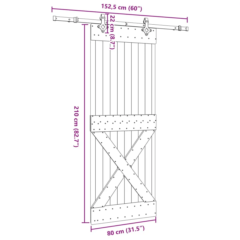 Slankios durys NARVIK Natūrali ir juoda 80 x 210 cm (152,5 cm)
