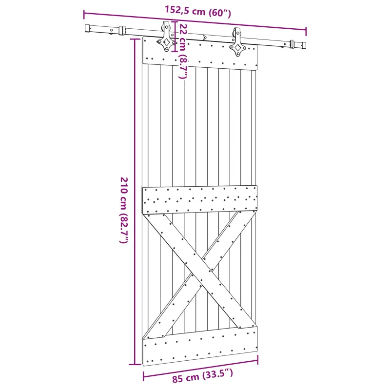 Slankios durys NARVIK Natūrali ir juoda 85 x 210 cm (152,5 cm)