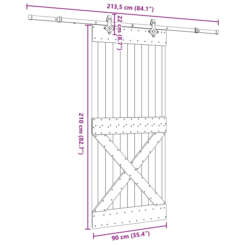 Slankios durys NARVIK Natūrali ir juoda 90 x 210 cm (213,5 cm)