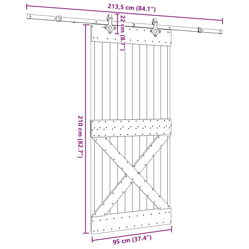 Slankios durys NARVIK Natūrali ir juoda 95 x 210 cm (213,5 cm)