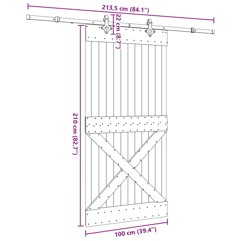 Slankios durys NARVIK Natūrali ir juoda 100 x 210 cm (213,5 cm)