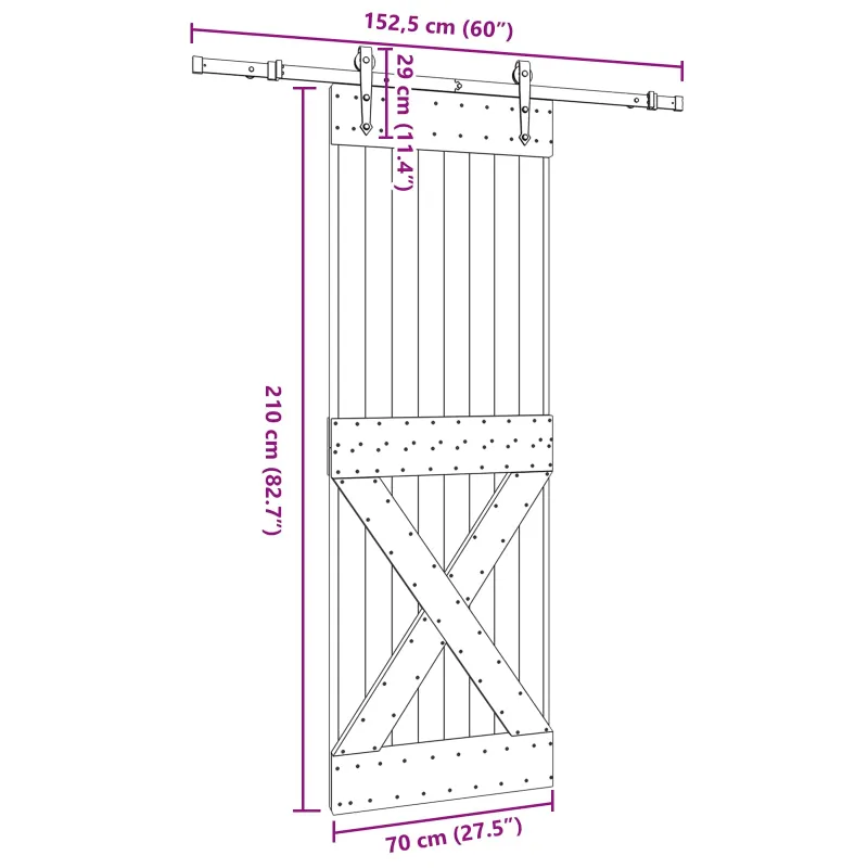 Slankios durys NARVIK Natūrali ir juoda 70 x 210 cm (152,5 cm)