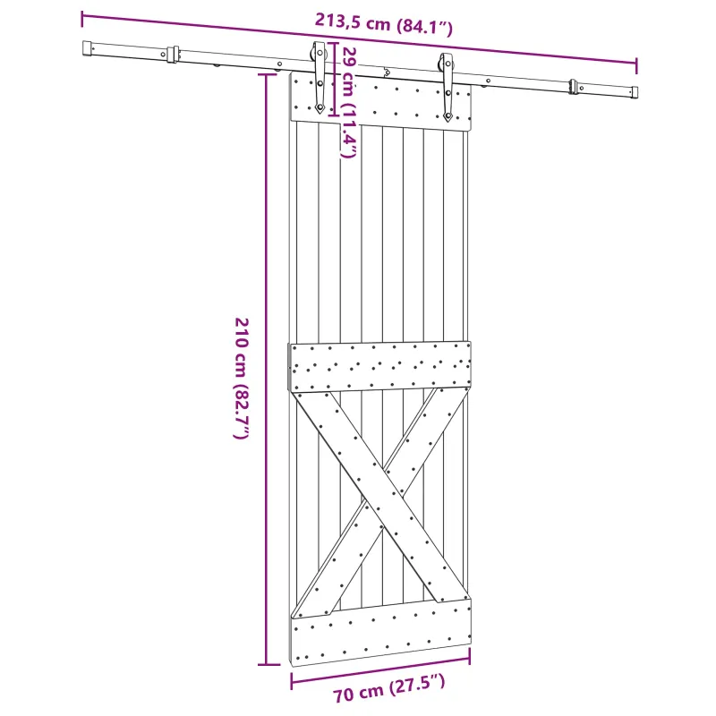 Slankios durys NARVIK Natūrali ir juoda 70 x 210 cm (213,5 cm)