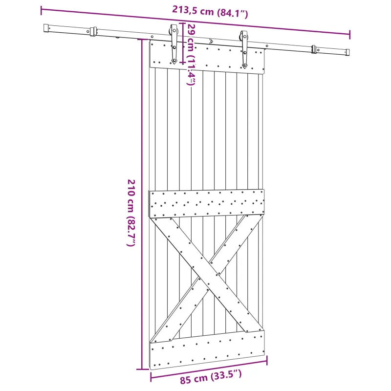 Slankios durys NARVIK Natūrali ir juoda 85 x 210 cm (213,5 cm)