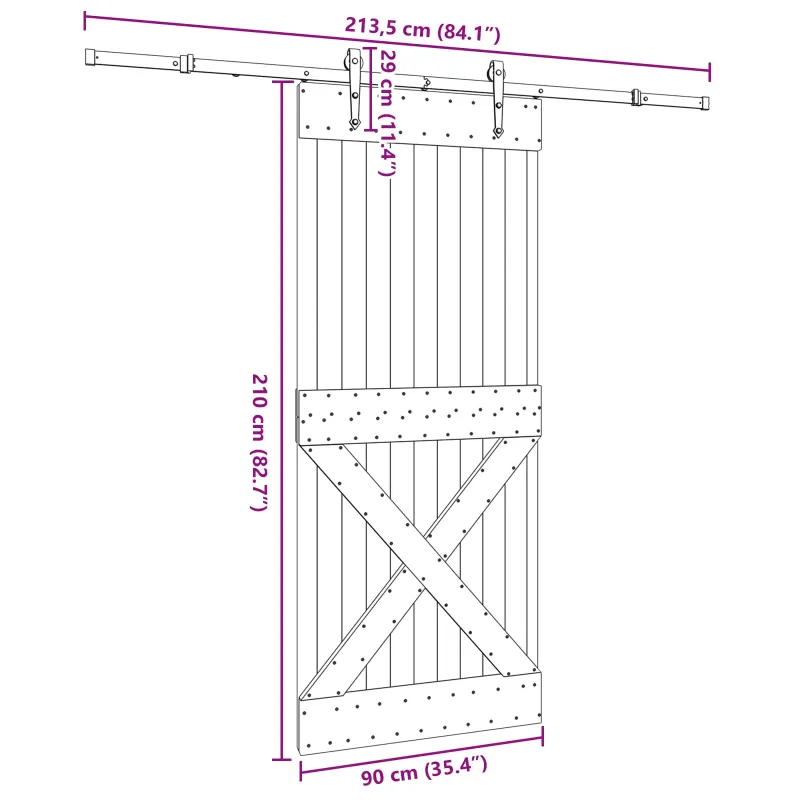 Slankios durys NARVIK Natūrali ir juoda 90 x 210 cm (213,5 cm)