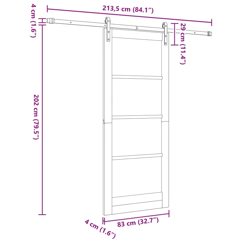 Slankios durys Balta 83 x 202 cm Pušies medienos masyvas