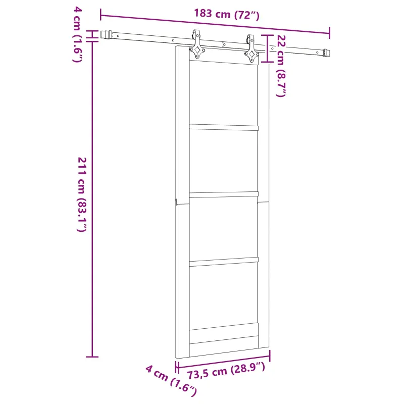 Slankios durys Natūrali ir juoda 73,5 x 211 cm