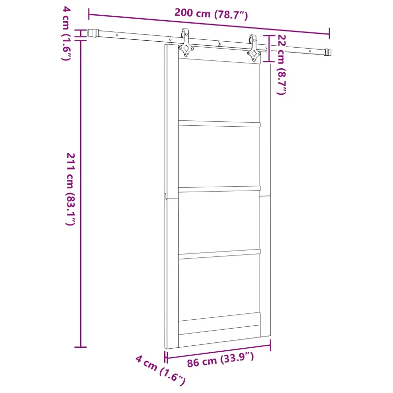 Slankios durys Natūrali ir juoda 86 x 211 cm