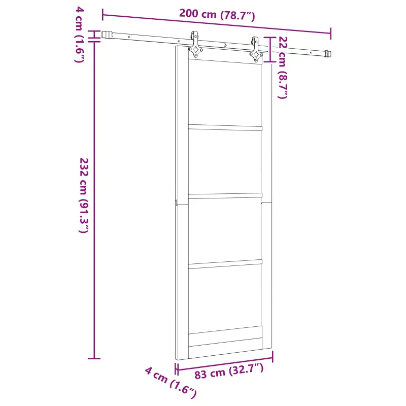 Slankios durys Balta 83 x 232 cm Pušies medienos masyvas