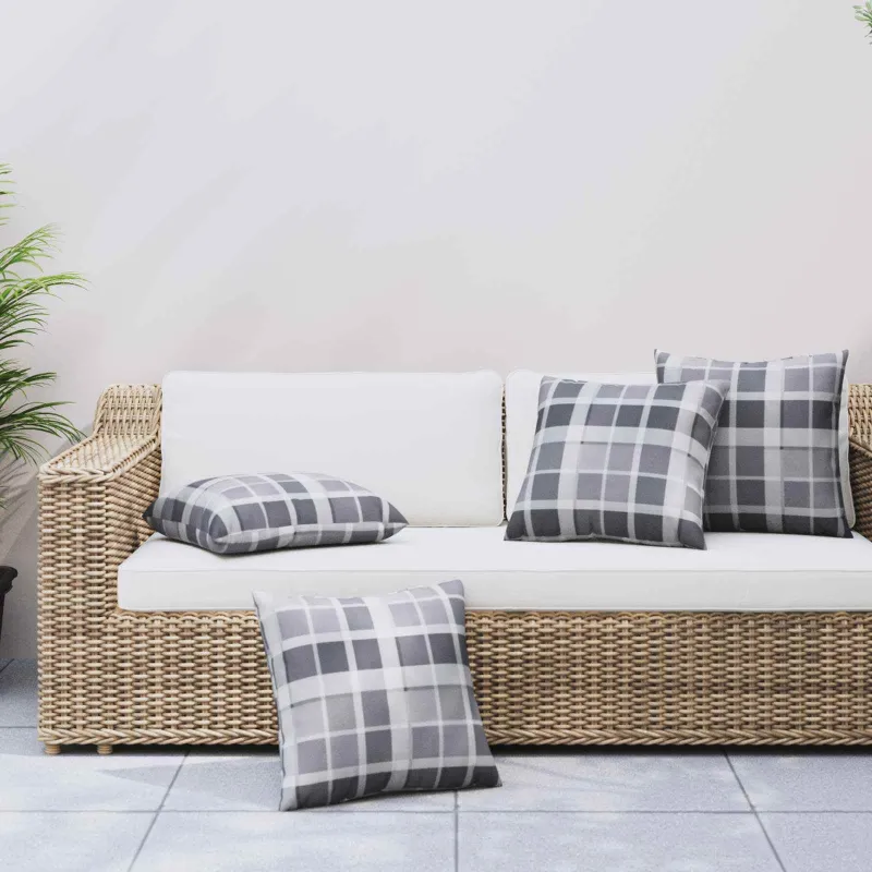 Lauko pagalvė Languotas 4 pcs PilkasCheck 40 x 40 cm Audinys