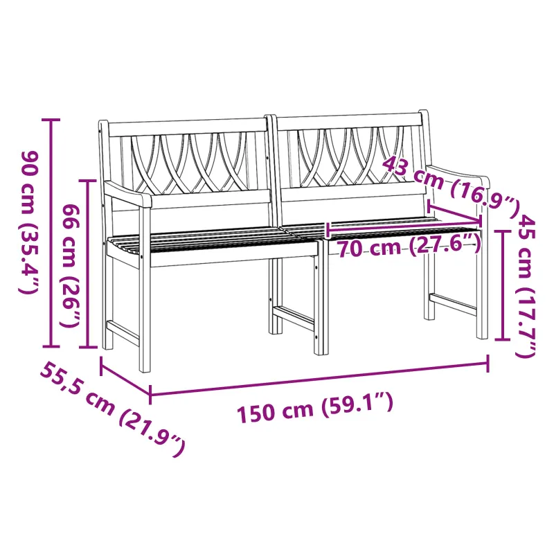 Lauko suolas Natūrali 150 x 55,5 x 90 cm